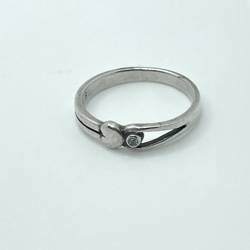 𝅺vtg Sterling Silver Heart & Loop Cz Stone Ring Sz 5.25